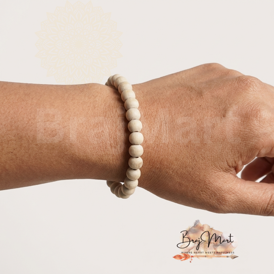 Natural tulsi wood bead bracelet stretchable spiritual wristband
