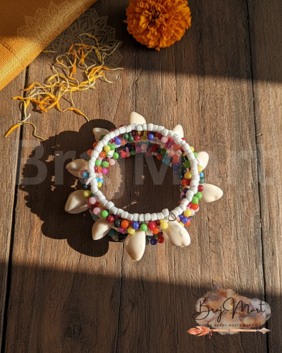 Multicolor cowrie shell beaded bracelet combo of 2 for women free size colorful boho shell kada