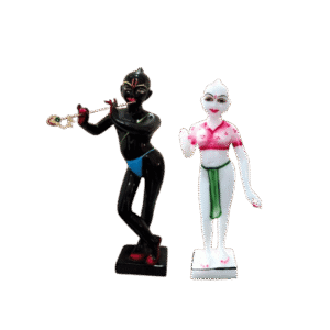 Marble Iskcon Radha Krishna Idol – Black & White 11-Inch Decorative Statue for Temples and Home Decor